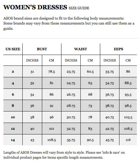 Asos Women S Size Chart